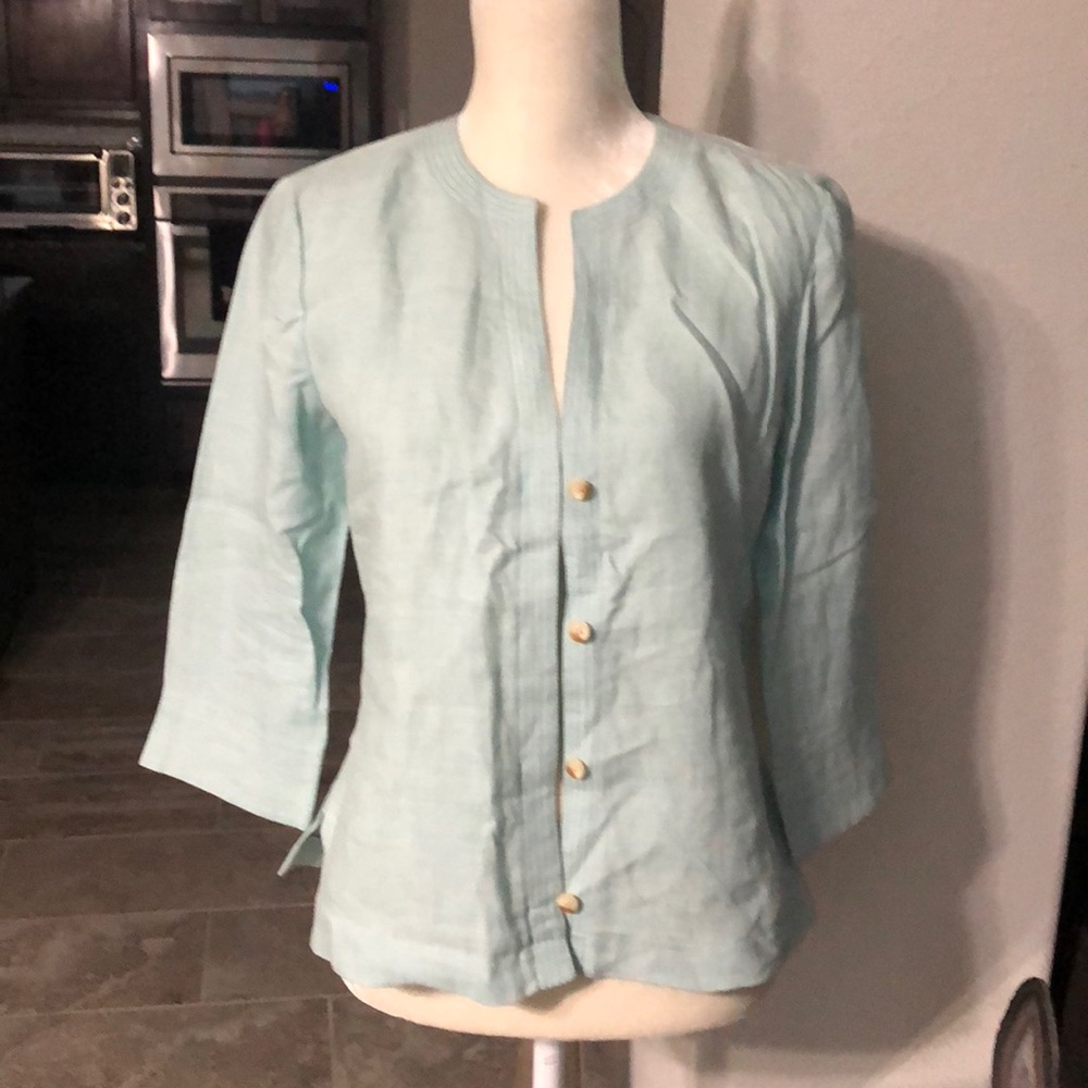Linen light teal top!